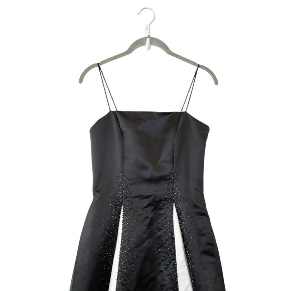 Cache Vtg Black Satin Beaded Formal Prom Ball Gown Y2K 90s Dress Masquerade Whit - Picture 3 of 8